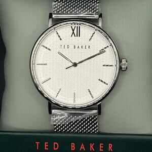 Ted Baker Phylipa BKPPGS217 Mens 43mm Silver Mesh White Dial Quartz. NIBWT